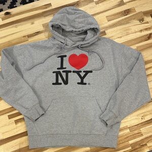 I Love NY Grey Hooded Sweatshirt with Red Heart Graphic